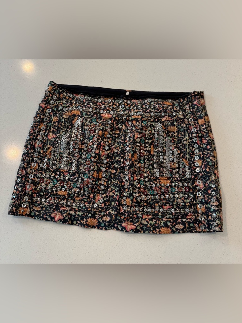 Free People Embellished Sequin Mini Skirt Boho